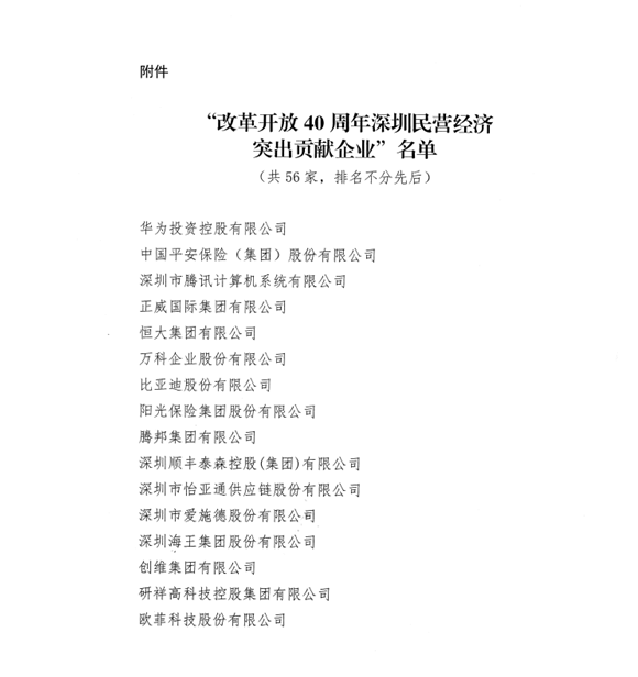 喜讯，AG旗舰厅供应链荣获“改革开放40周年深圳民营经济突出贡献企业”称号  